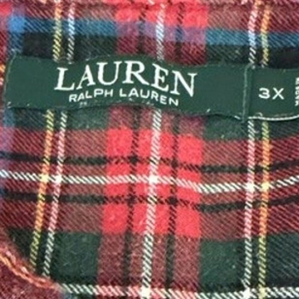 Lauren Ralph Lauren Nightgown 3X Red Plaid Button Front Flannel Holiday Maxi - Picture 7 of 9